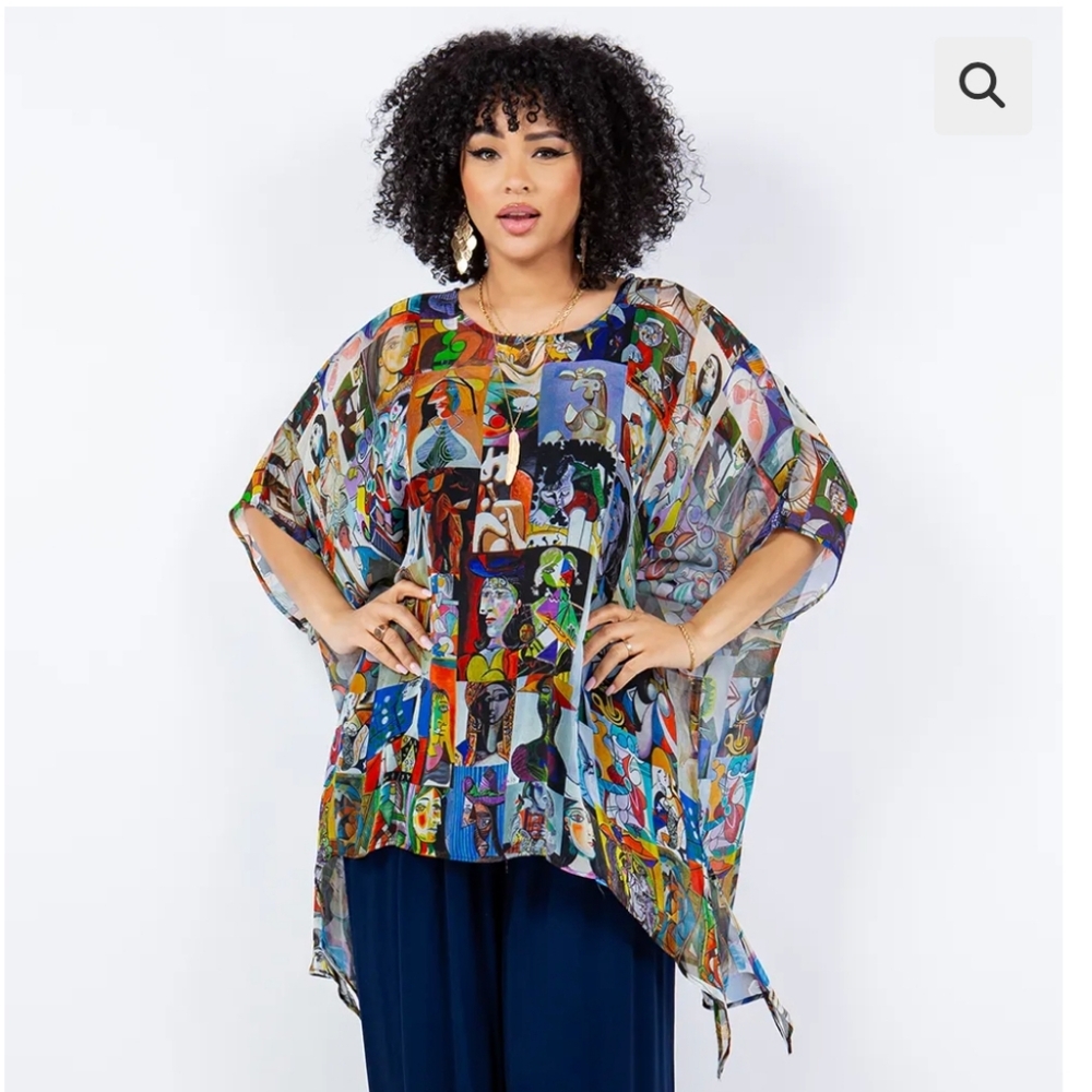 Sterling Styles Picasso Colorful Graphic Top Made In India OS (Bx27)